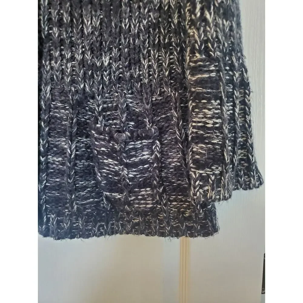 II Sisters Black Grey Shawl Collar Chunky Knit Cardigan Sweater, Women's Large - Picture 7 of 11